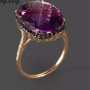NEW Luxury Big Oval Purple Crystal Zircon Ring